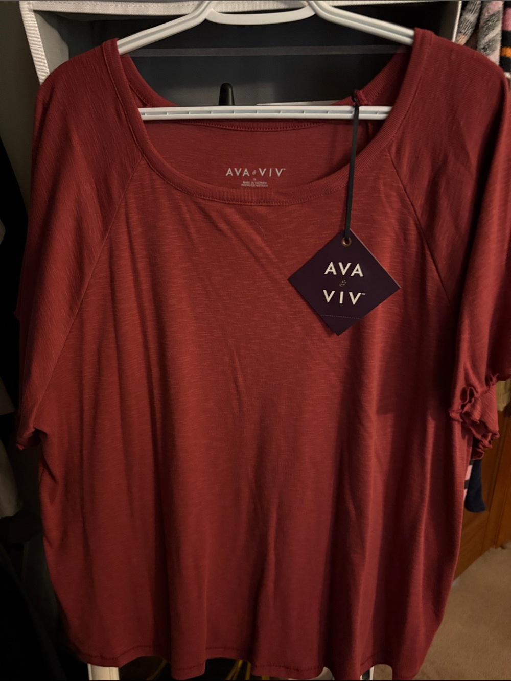Ava & Viv Scoop Neck Short Sleeve Top in Brick Red